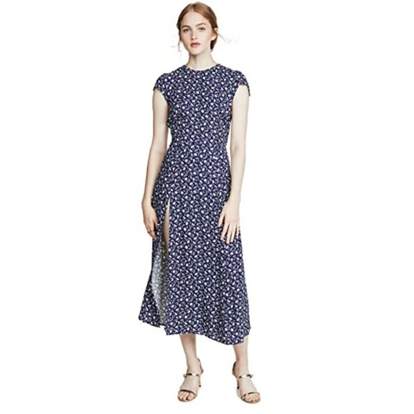 💕REFORMATION💕 Gavin Dress ~ Monterey Navy Blue Floral Print 4 - Picture 6 of 16